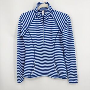 Lucy blue and white stripe long sleeve half-zip activewear top